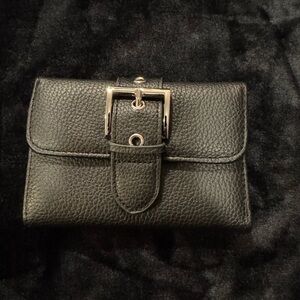 Steve Madden Black Leather Wallet with Gold Buckle